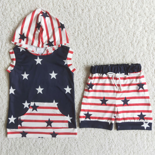 Boys July 4th Starts Hoodie Top Summer Set