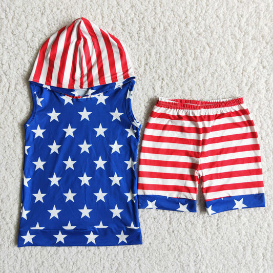 Boys July 4th Starts Hoodie Top Summer Set