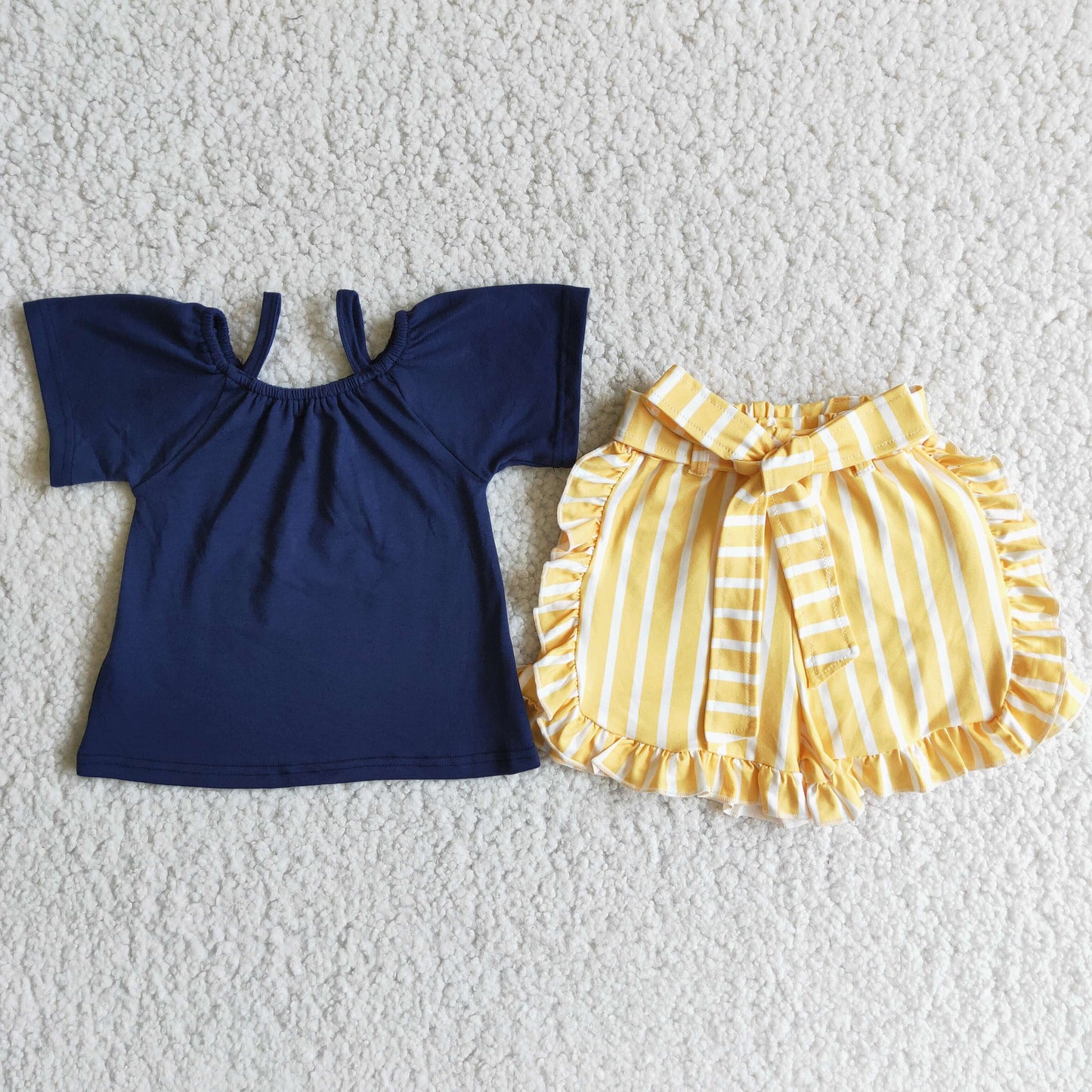 Summer Navy Top Yellow Striped Shorts Set