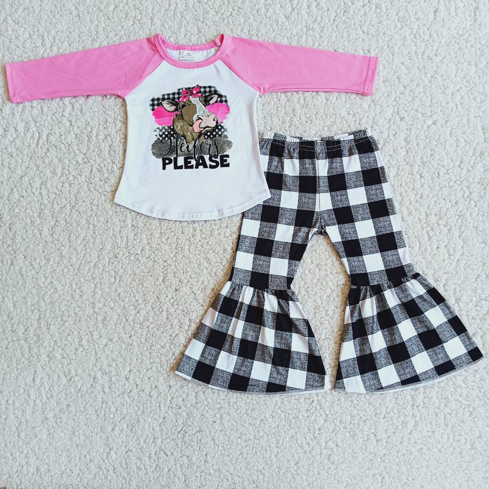 Promotion Long Sleeve Heifer Top Plaid Pants  Set