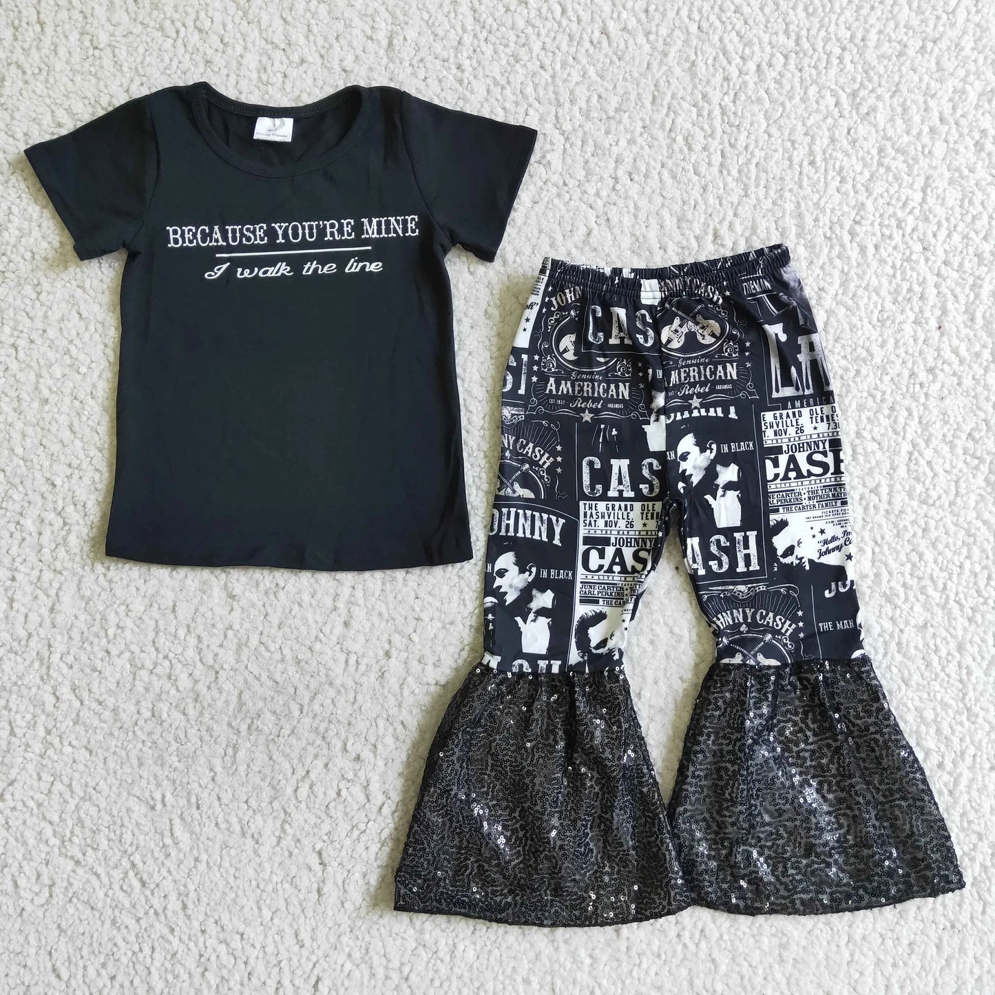 Girl Black Cotton Vinyl Shirt Sequin Pants Singer Outfit