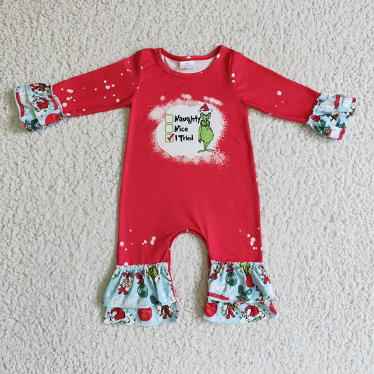 Newborn Baby Girls Christmas naughty green rompers