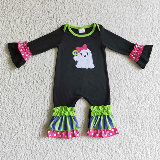 LR0133  Halloween Embroidery Ghost Girls Romper