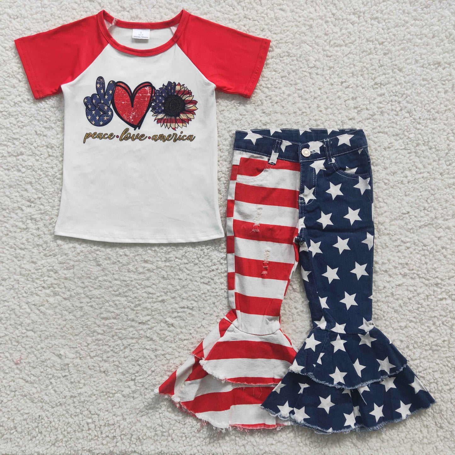 GSPO0567 July 4th Girls Sunflower Top Denim Pants