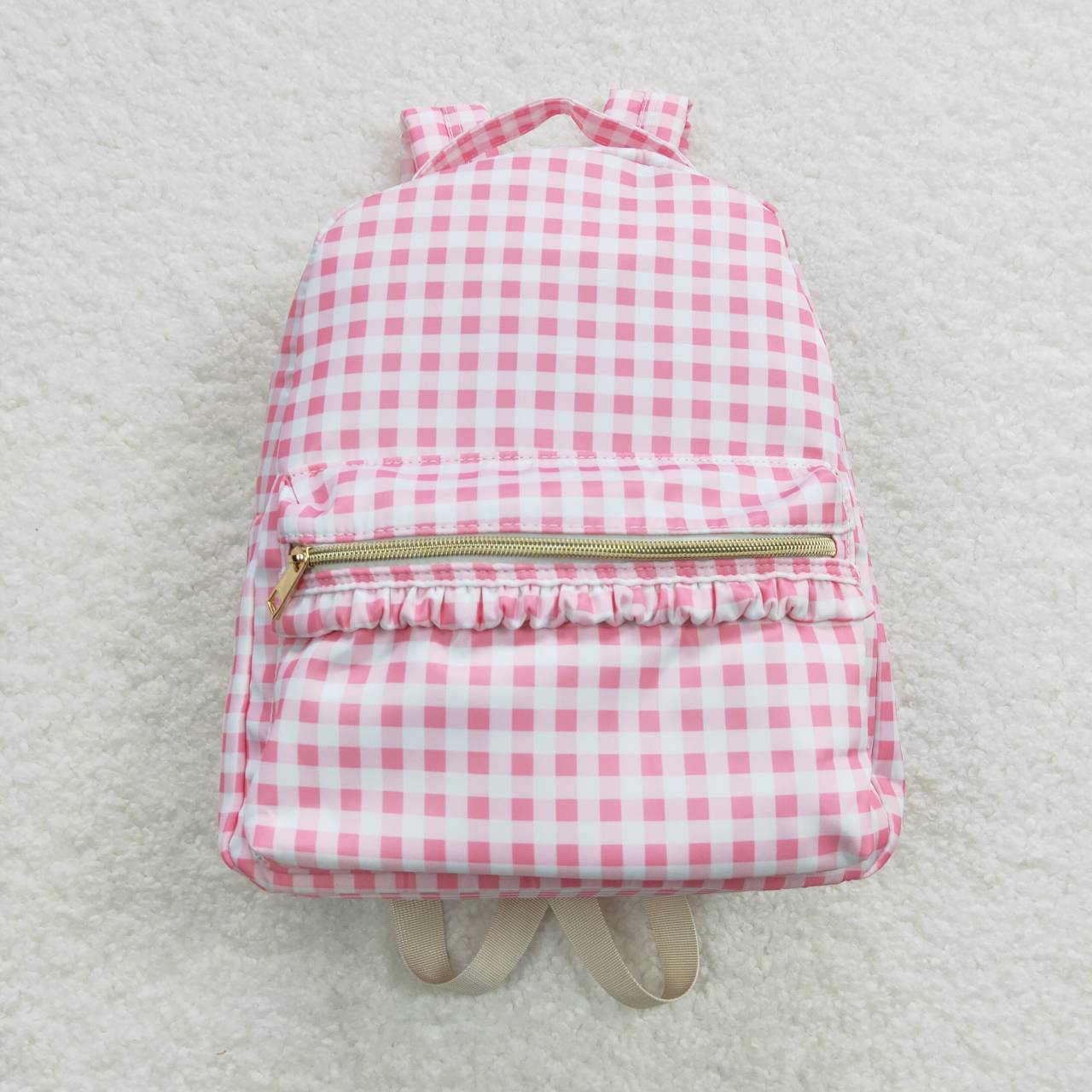 Kids Baby Girls Pink Blue Gingham Backpack School Bag