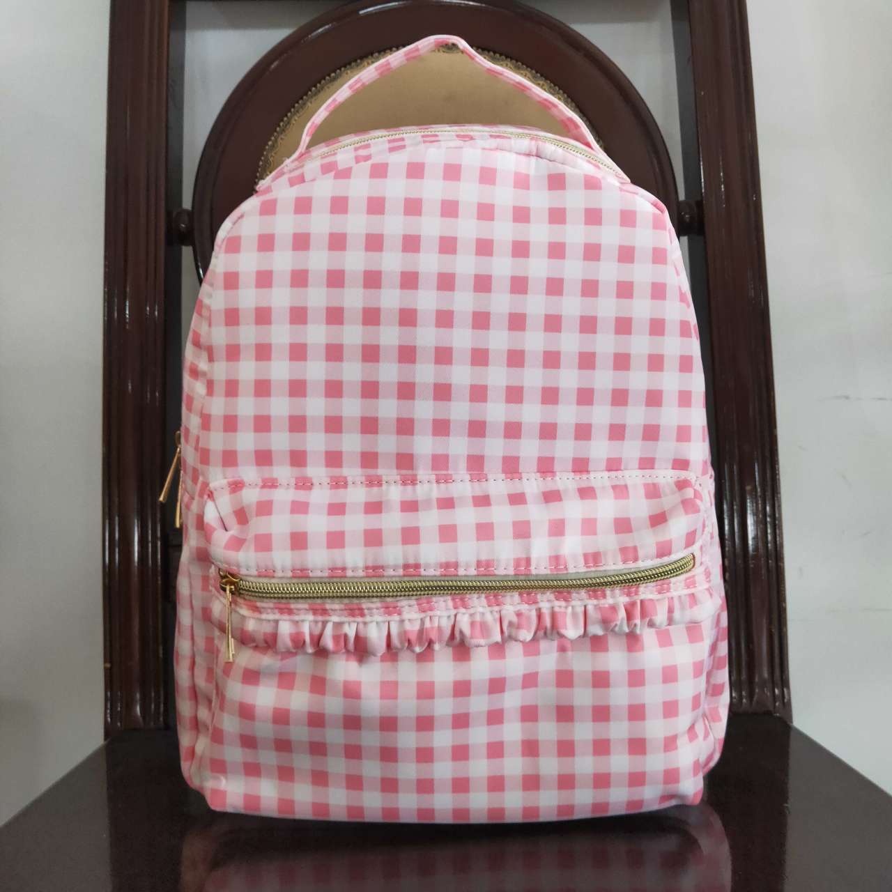 Kids Baby Girls Pink Blue Gingham Backpack School Bag