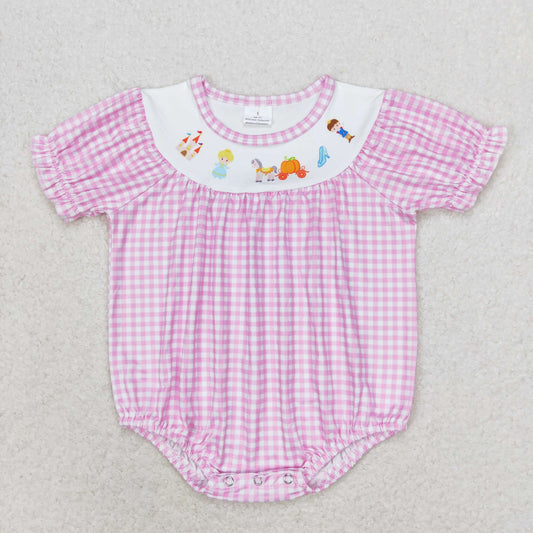 Newborn Baby Girls Bubble Romper Princess Pink Gingham Bubble Romper