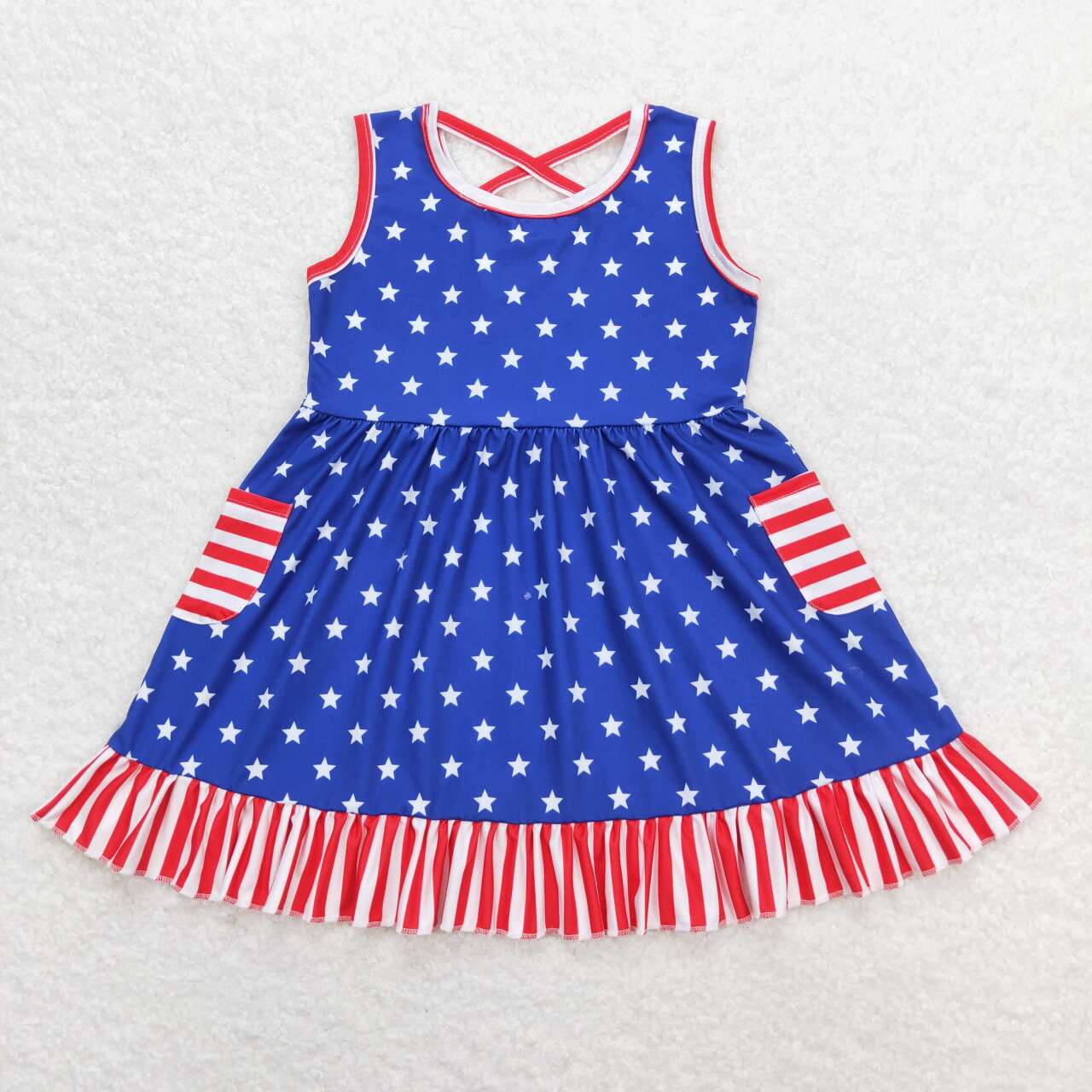 Kids Girls July 4th Stars Sleeveless Dress With Pocket