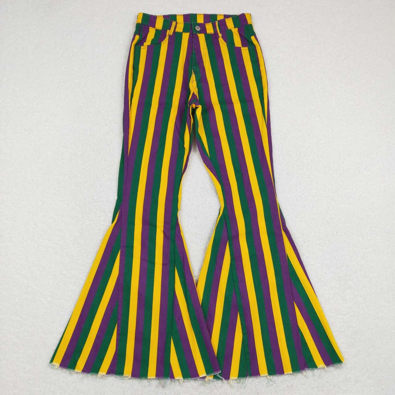 Adult Women Black Purple Yellow Green Stripe Denim Pants