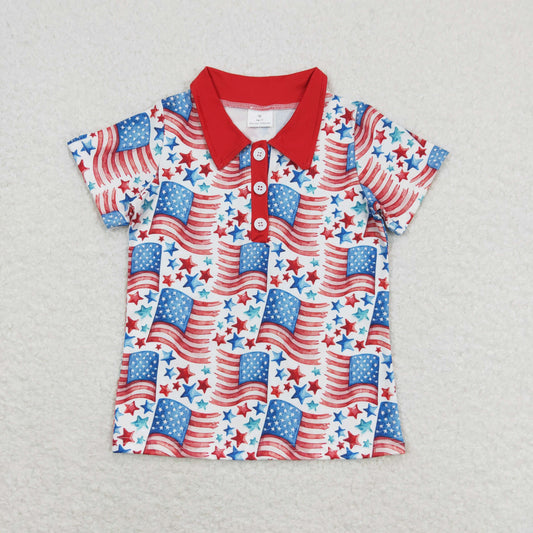 BT0565 Baby Boys July 4th Flag Short Sleeve Polo Shirt