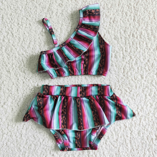 Summer Girls Striped Leopard Swimsuit