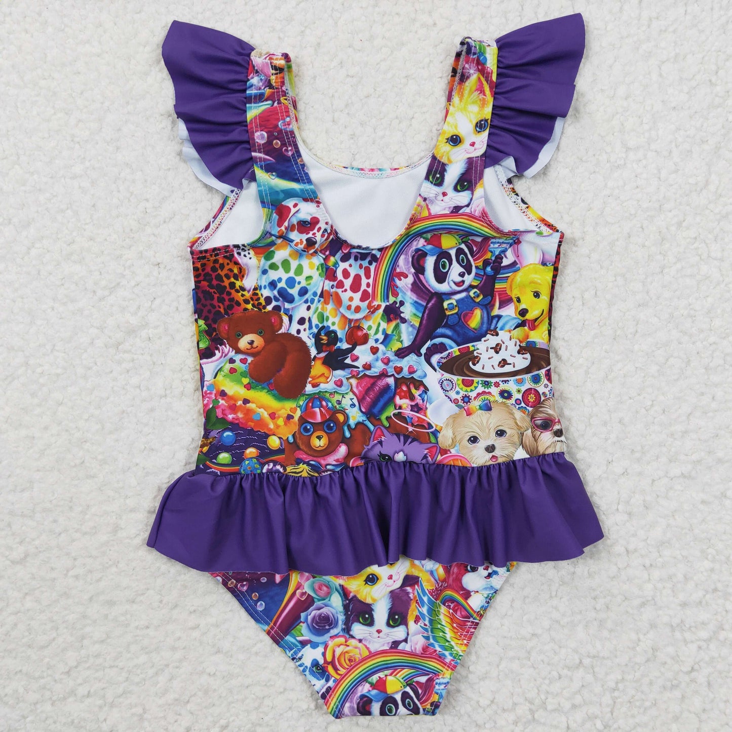 S0041 Girls Cute Cartoon Purple Swimsuit