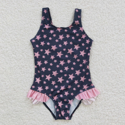 Girls Summer Pink Stars Swimsuit