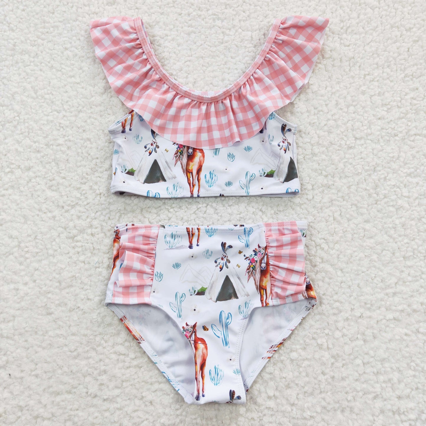 S0117 Baby GIrls Horse Print Two Piece Swimsuit