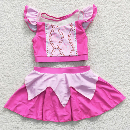 Girls Summer Swimsuit Hot Pink Princess Swimwear S0146