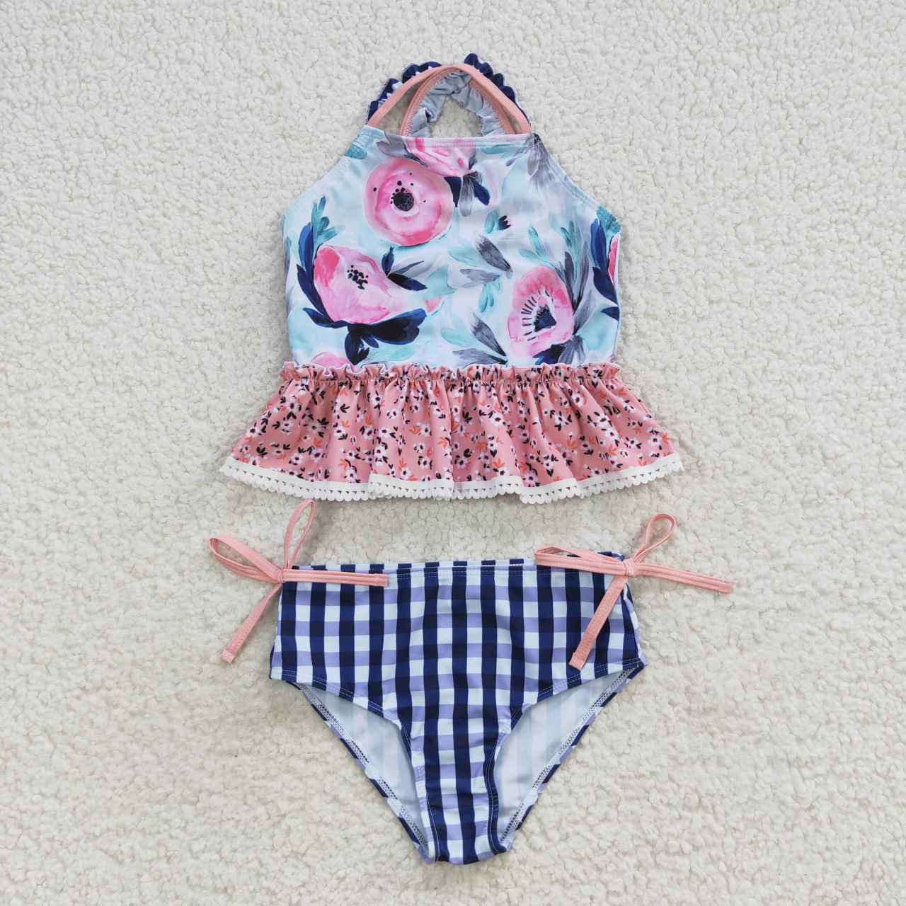 S0158 Kids Girls Flower Two Piece Swimwear