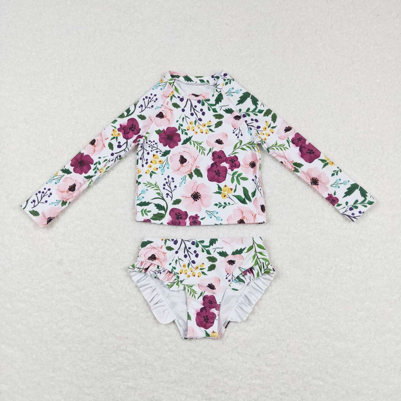 Baby Girls Flower Summer Long Sleece Two pieces swimsuits