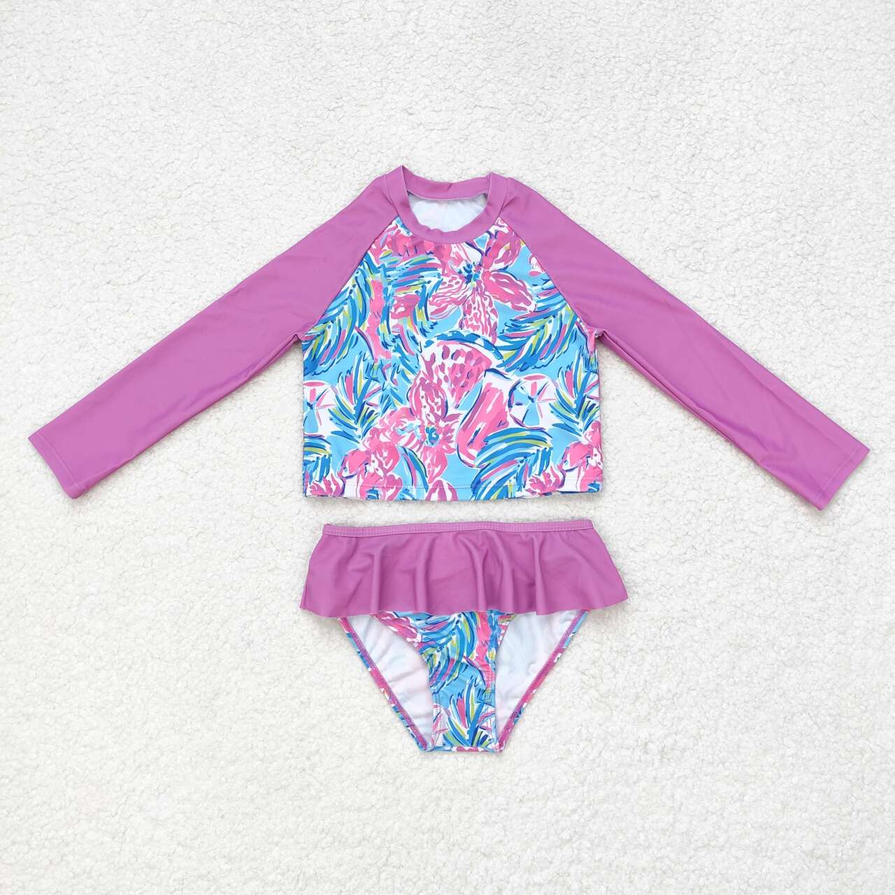 Baby Girls Hot Pink Floral Two Piece Swimwear Swimsuit