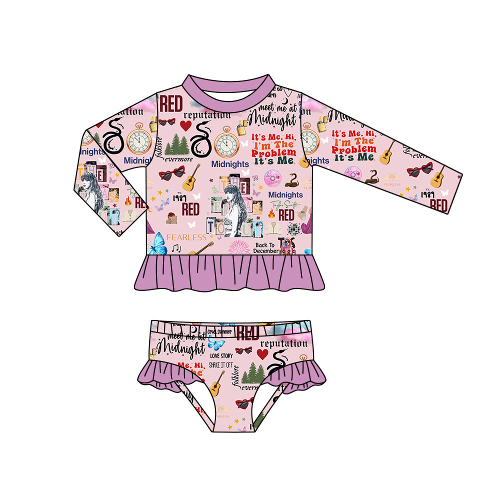 Summer Baby Girls Pop Singer Long Sleeve Two Pieces  Swimsuit  Set Preorder