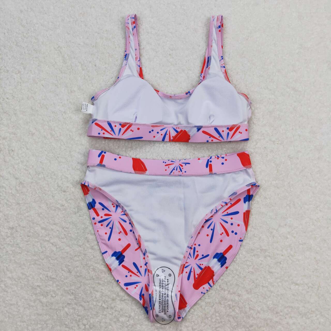 S0334 Adult Women Pink Popsicle 4th Of July Top Bottom Swimsuits Sets