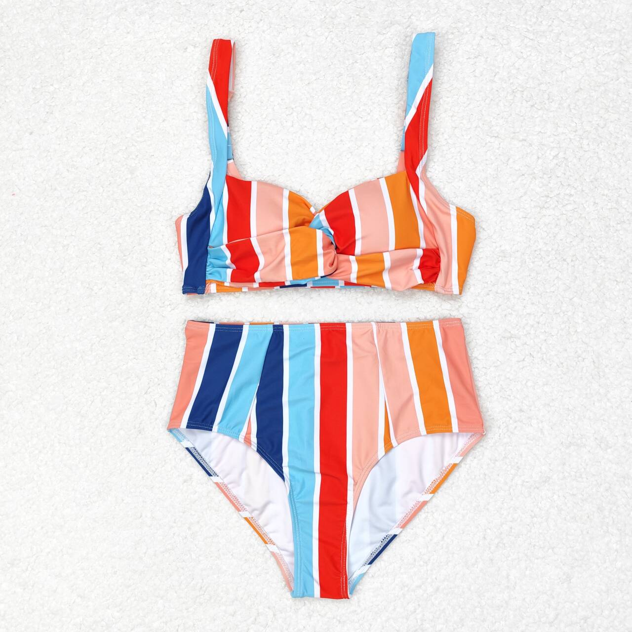 Adult Women Colorful Stripes Top Bottom Swimsuits Sets