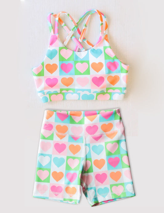 S0373 Baby Girls Pink Heart Swimsuit With Beach Wear