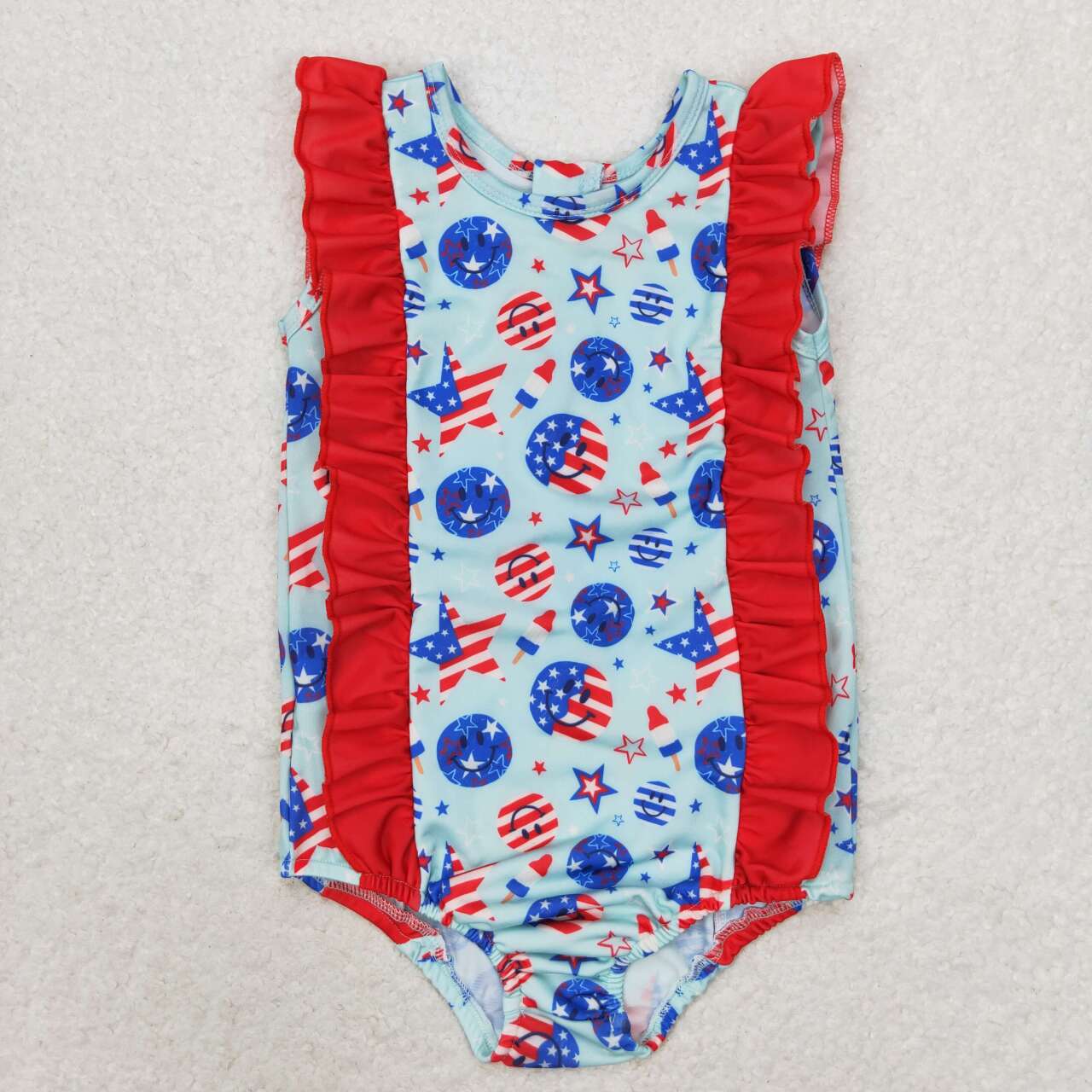 Summer Sibling July 4th Happy Face Patriotic Swimwear