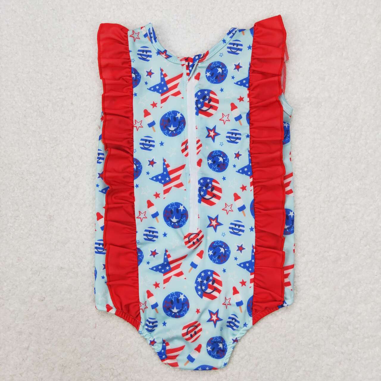 Summer Sibling July 4th Happy Face Patriotic Swimwear