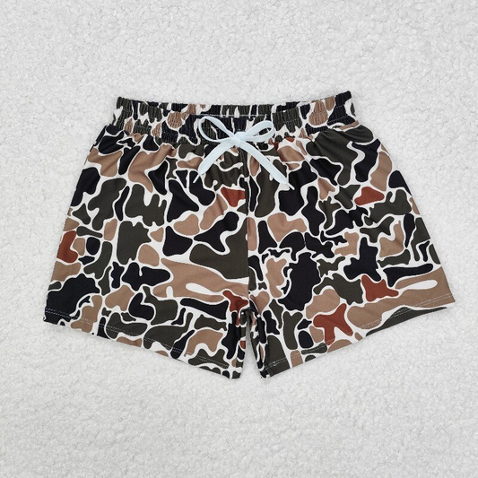 Kids Boys Dark Brown Camo Swimming Trunks Summer Shorts