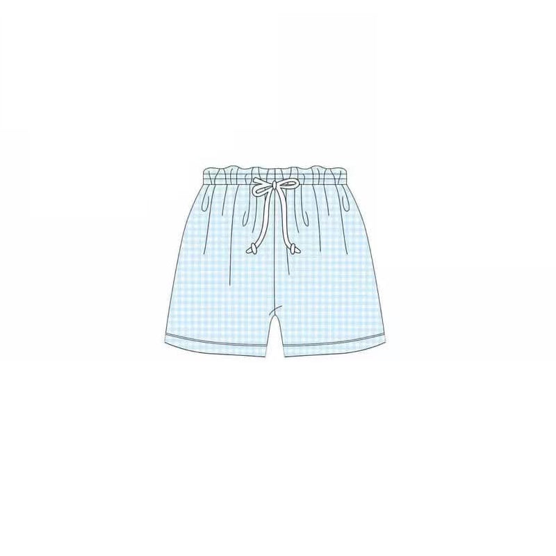 Baby Boys Light Blue Plaid Swim Trunks Preorder