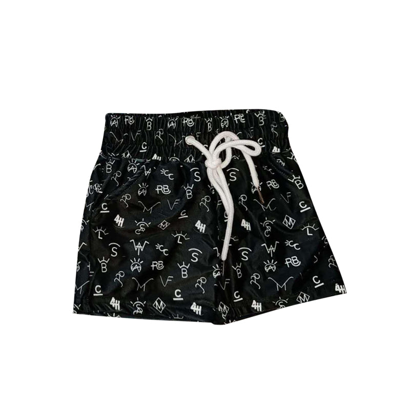 Baby Boys Black Letter Swim Trunks Preorder