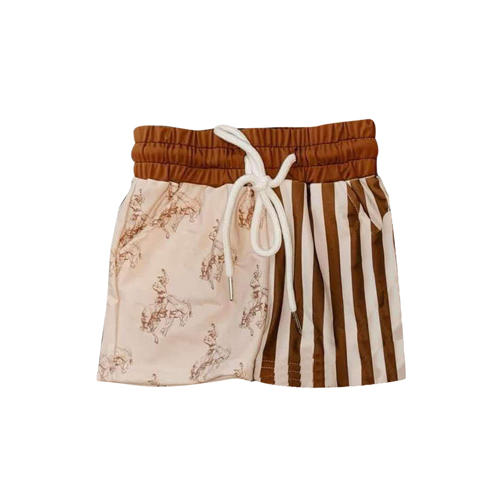 Baby Boys Khaki Horse Rodeo Stripe Pockets Swim Trunks Preorder