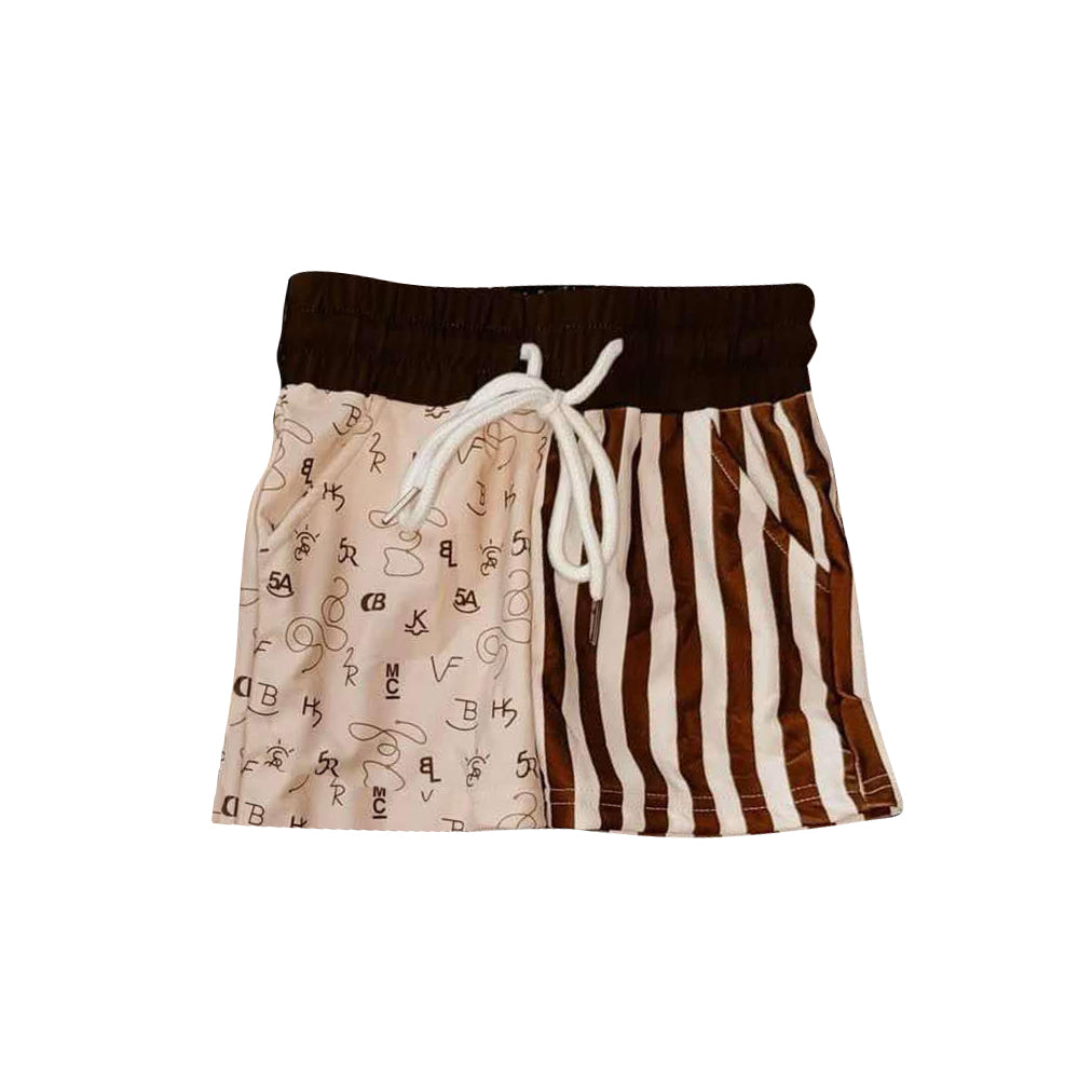 Baby Boys Brown Letter Stripe Pockets Swim Trunks Preorder