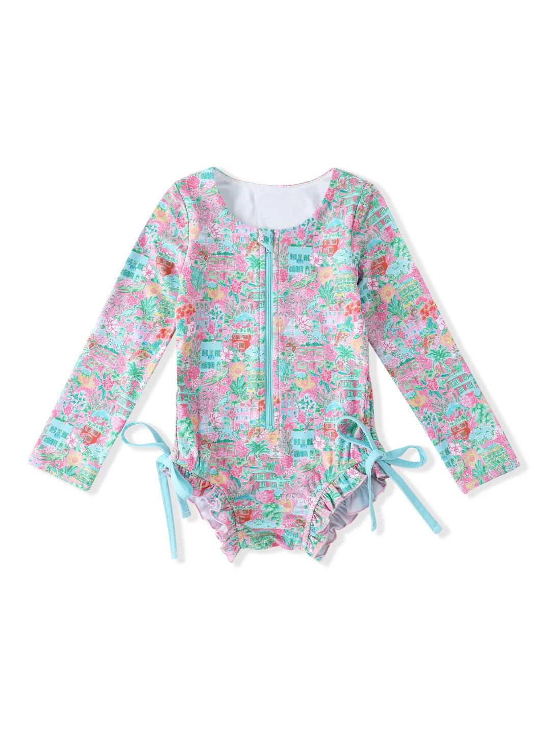 S0539 Baby Girls Floral Long Sleeve One Piece Swimsuits Preorder