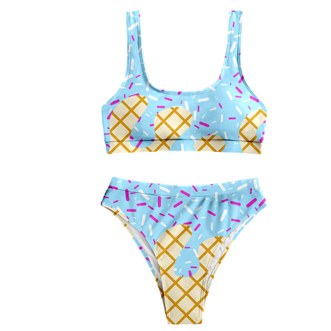 S0580 Adult Women  Blue Color Ice Cream Drip Swimsuits Sets Preorder