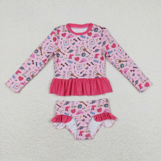 S0293 Summer Baby Girls Pop Singer Long Sleeve Two Pieces Swimsuit  Set