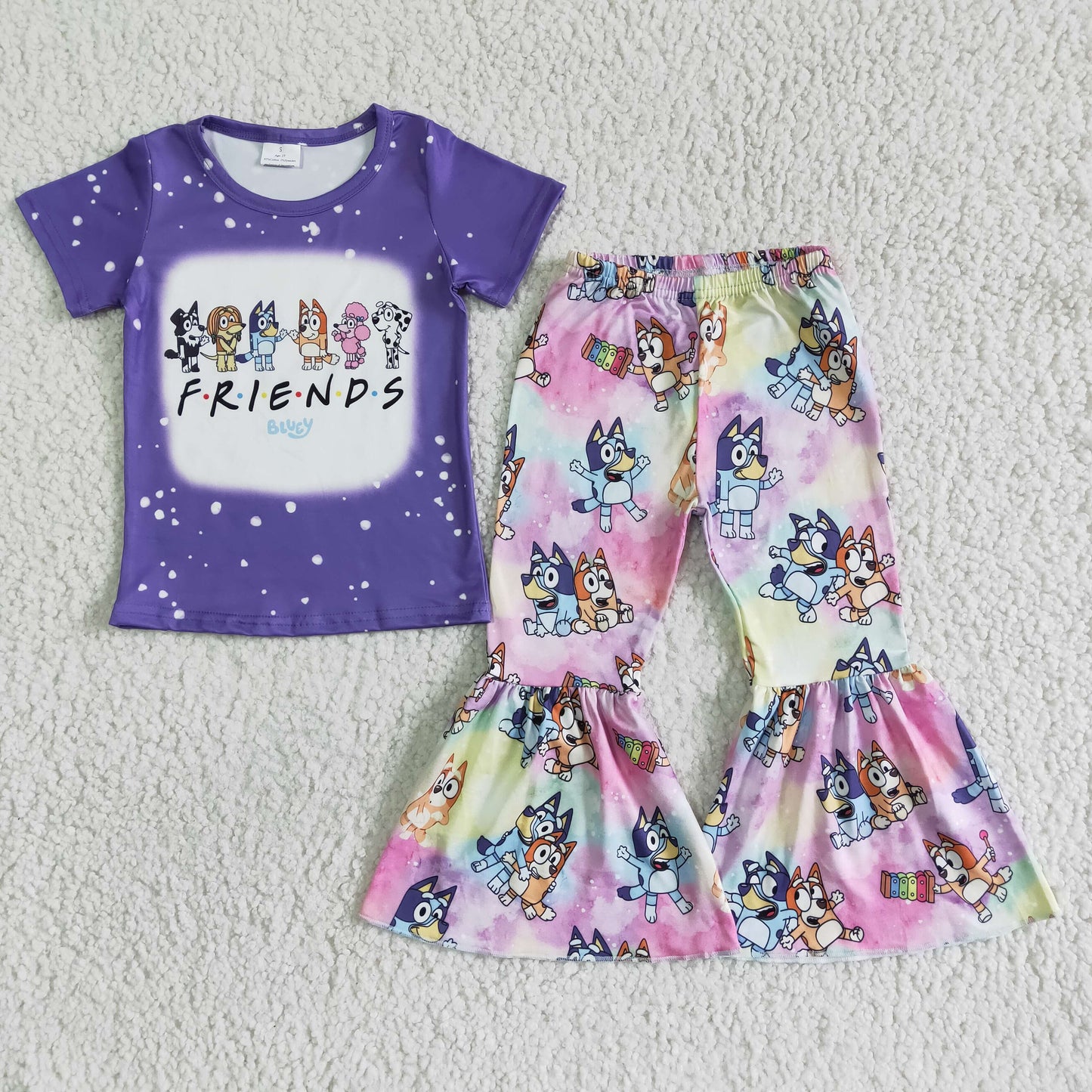 Purple Friends Blue Dog Bell Bottoms Outfit