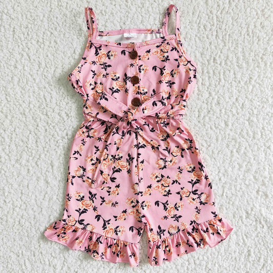 SR0003 Kids Girls Floral Pink Jumpsuit