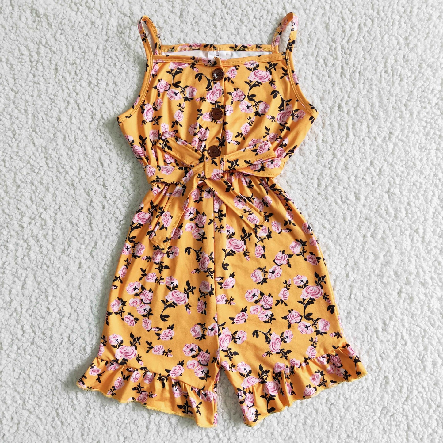 SR0005 Kids Girls Floral Orange Jumpsuit