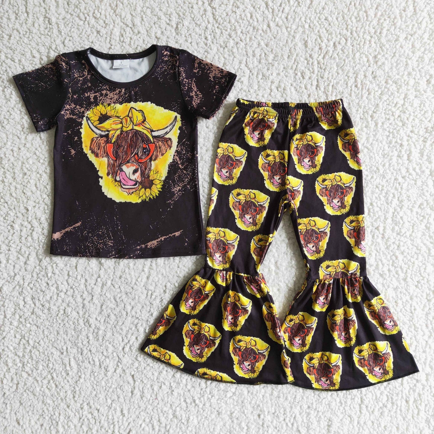 Kids Girls Highland Cow Boutique Outfit