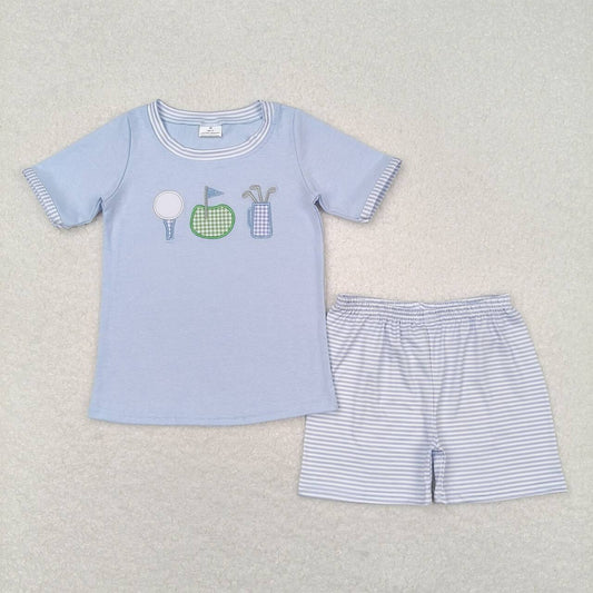 BSSO0686 Baby Boys Embroidery Golf Blue Shorts Set