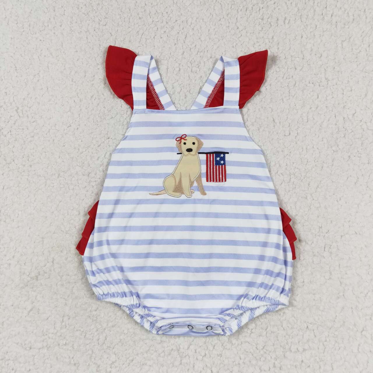 SR1081 Baby Girls Embroidery Flag Dog Bubble