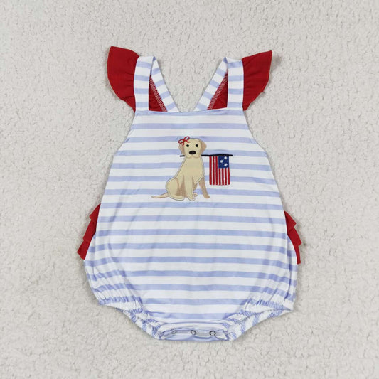 SR1081 Baby Girls Embroidery Flag Dog Bubble