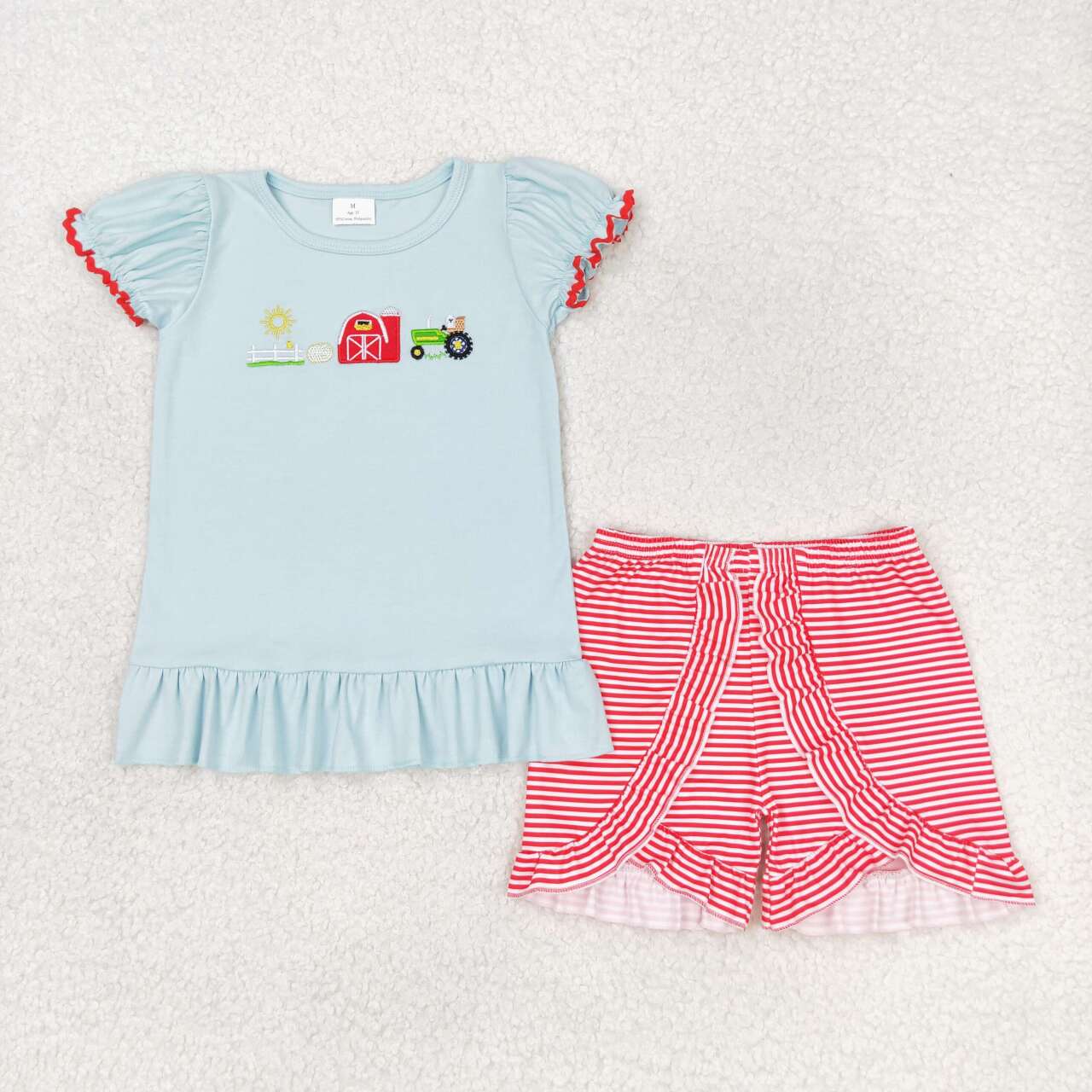 Summer Baby Girls Embroidery Farm Shorts Set