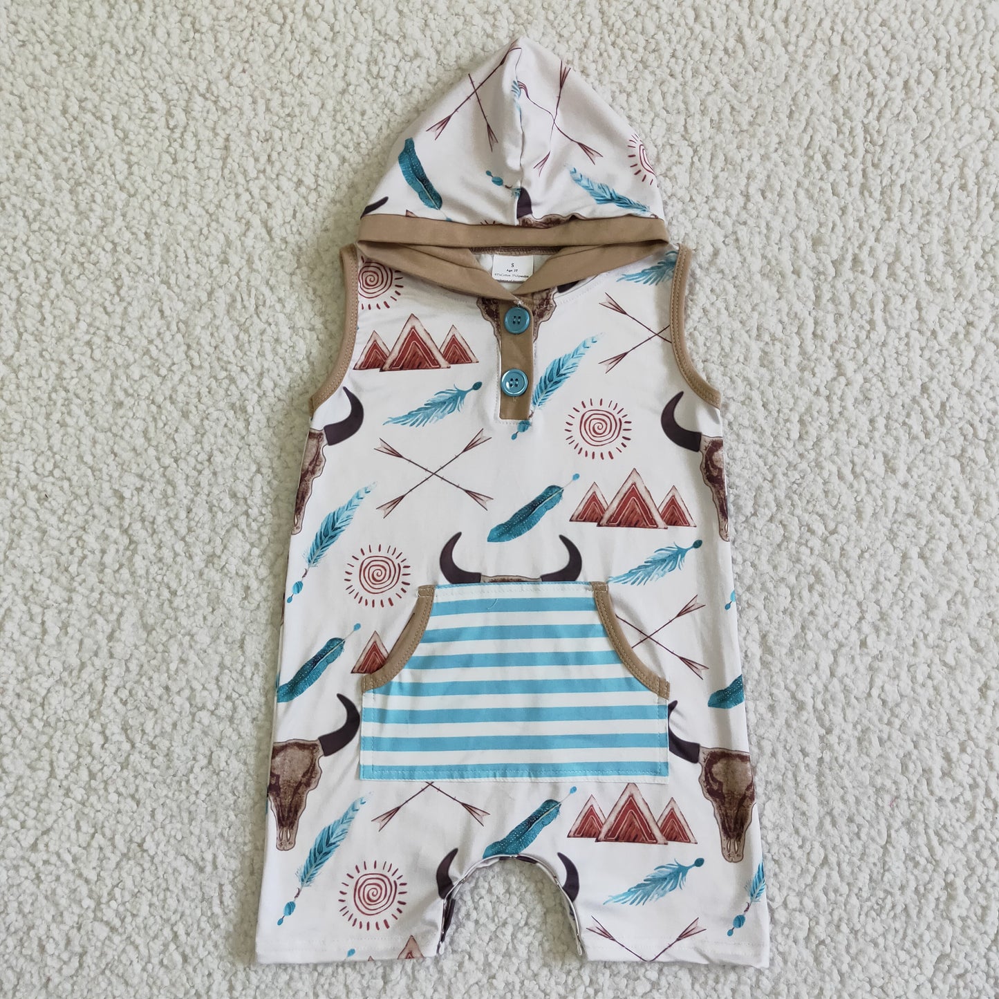 SR0014 Baby Boys Cow Hoodie Romper