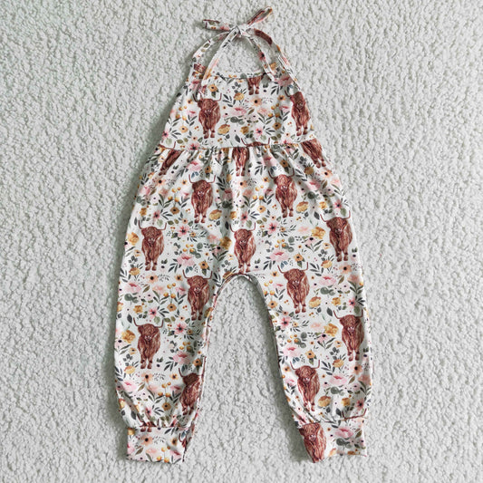 SR0042 Baby Highland Cow Floral Jumpsuit