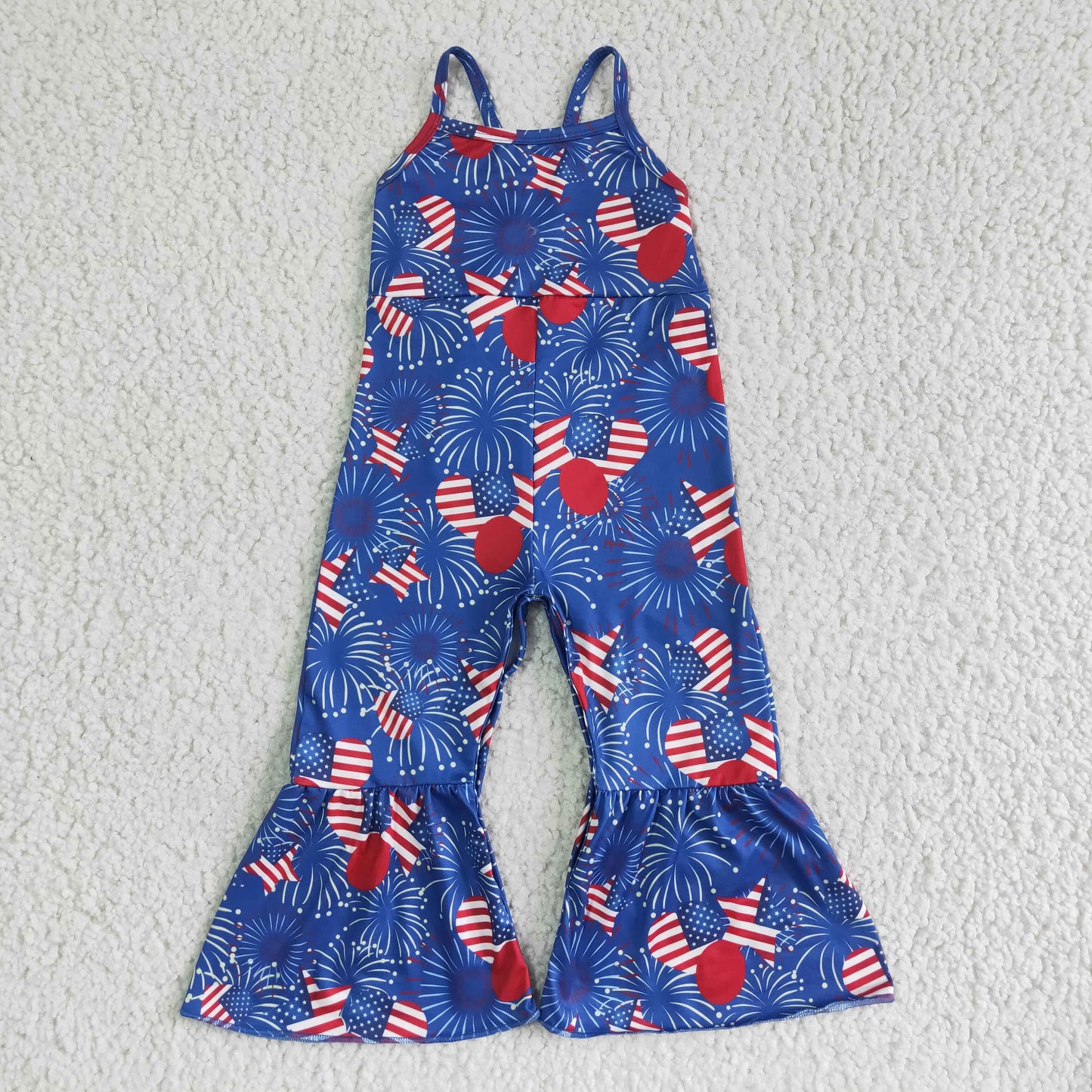 SR0056 Baby Girls July 4th Balloon Fireworks Jumpsuit