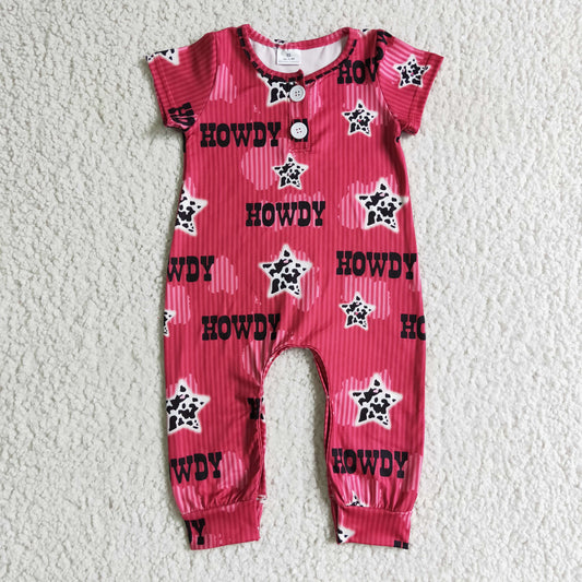 Western Cowboy Howdy Short Sleeve Button Romper