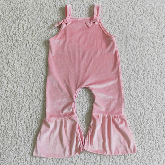 SR0088 Baby Girls Fashion Pink Velvet Jumpsuit