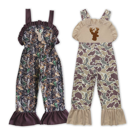 Sibling Girls Deer Ruffle Camo Pants Hunting Jumpsuits Rompers
